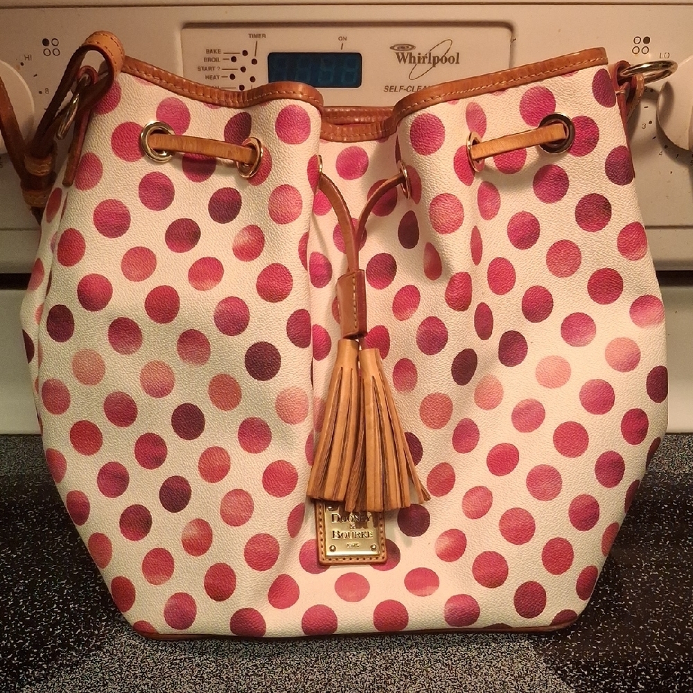 Dooney & Bourke Pink and White Shoulder Bag with Polka Dots